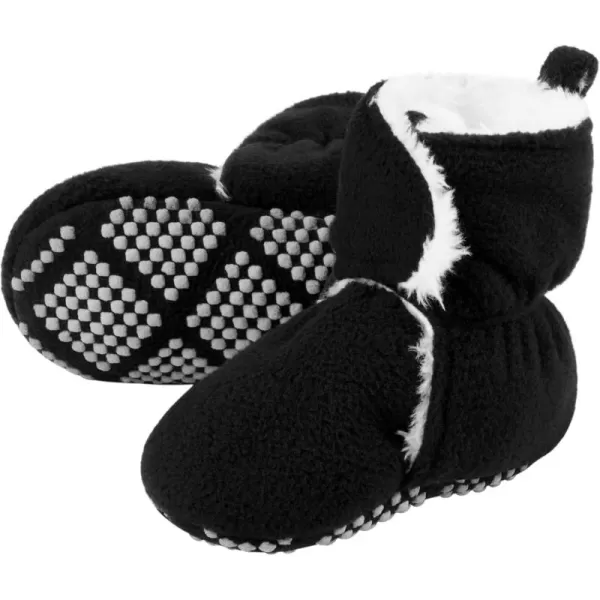 imagePro Goleem Plush fleece Baby Booties Warm Soft Baby Slippers Stay On Sock Shoes Easy to Put on Cozy NonSlip Adjustable Newborn Boots for Boys and Girls Unisex Baby GiftsBlack