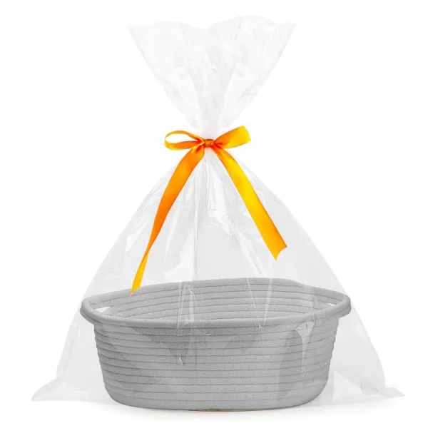 imagePro Goleem Small Woven Basket with Gift Bags and Ribbons Durable Baskets for Gifts Empty Small Rope Basket for Storage 12quotX 8quot X 5quot Baby Toy Basket with Handles Graygrey