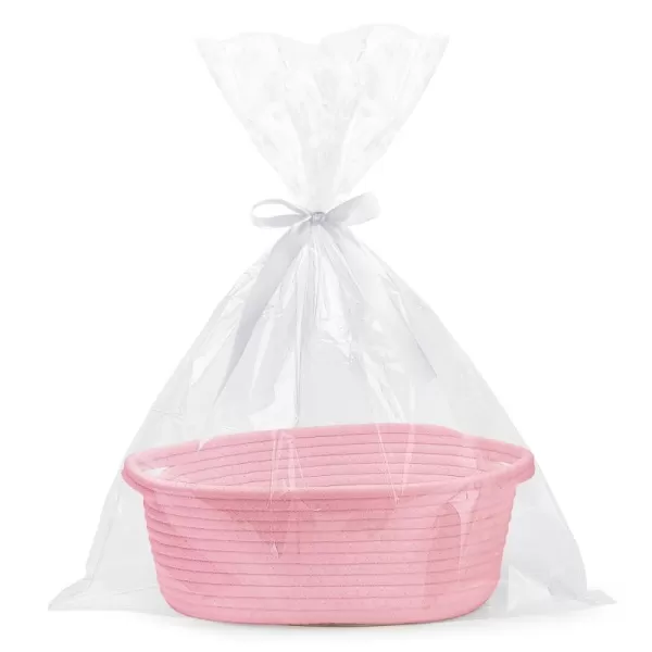 imagePro Goleem Small Woven Basket with Gift Bags and Ribbons Durable Baskets for Gifts Empty Small Rope Basket for Storage 12quotX 8quot X 5quot Baby Toy Basket with Handles Graypink