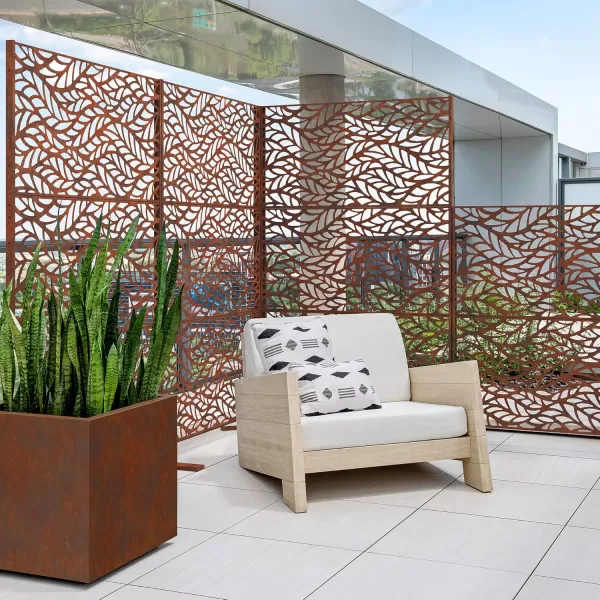 imageVeradek Corten Steel Outdoor Privacy Screen Series  Block Privacy Screen Set wStand 65 Privacy  Made from Durable Materials Easy SetUp  Modern Dcor for Patio Privacy Room Divider FencesFlowleaf