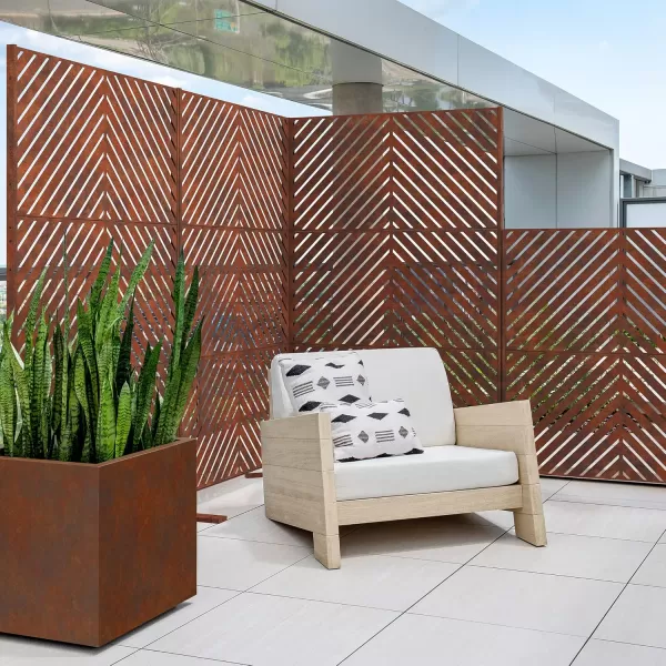 imageVeradek Corten Steel Outdoor Privacy Screen Series  Block Privacy Screen Set wStand 65 Privacy  Made from Durable Materials Easy SetUp  Modern Dcor for Patio Privacy Room Divider FencesArrow