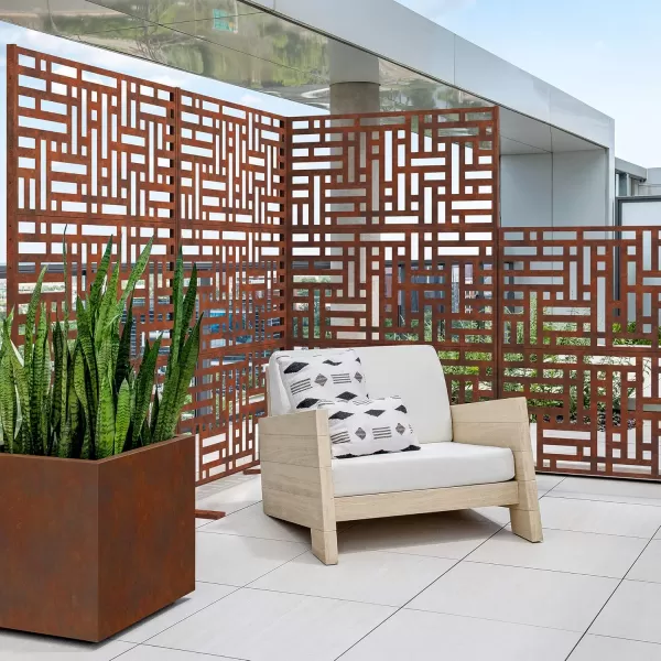 imageVeradek Corten Steel Outdoor Privacy Screen Series  Block Privacy Screen Set wStand 65 Privacy  Made from Durable Materials Easy SetUp  Modern Dcor for Patio Privacy Room Divider FencesBlock