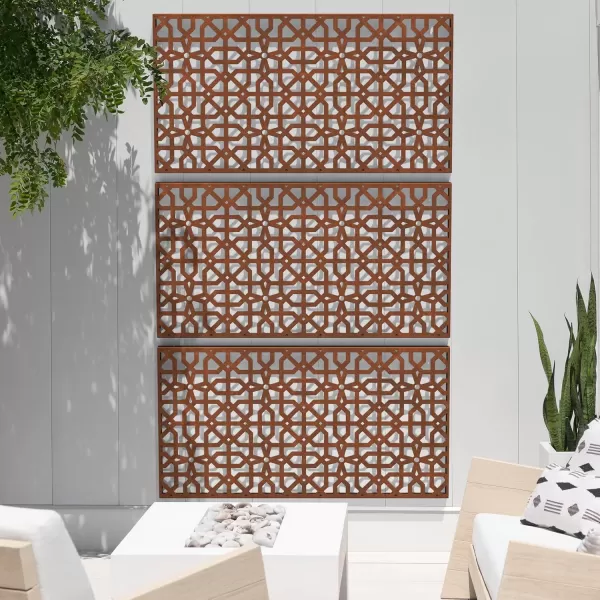 imageVeradek Corten Steel Outdoor Privacy Screen Series  Block Privacy Screen Set wStand 65 Privacy  Made from Durable Materials Easy SetUp  Modern Dcor for Patio Privacy Room Divider FencesParilla