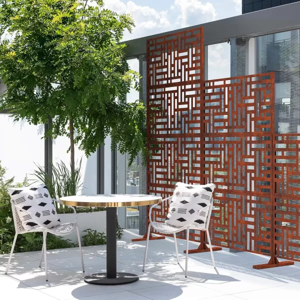 imageVeradek Corten Steel Outdoor Privacy Screen Series  Block Privacy Screen Set wStand 65 Privacy  Made from Durable Materials Easy SetUp  Modern Dcor for Patio Privacy Room Divider FencesBlock