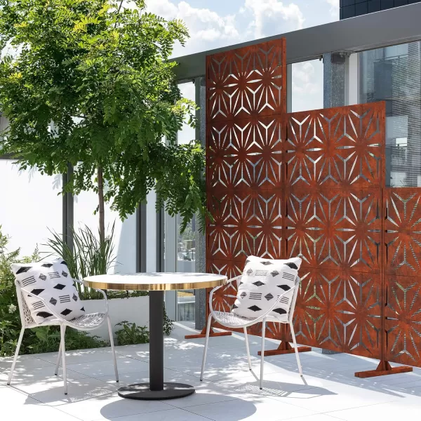 imageVeradek Corten Steel Outdoor Privacy Screen Series  Block Privacy Screen Set wStand 65 Privacy  Made from Durable Materials Easy SetUp  Modern Dcor for Patio Privacy Room Divider FencesStar