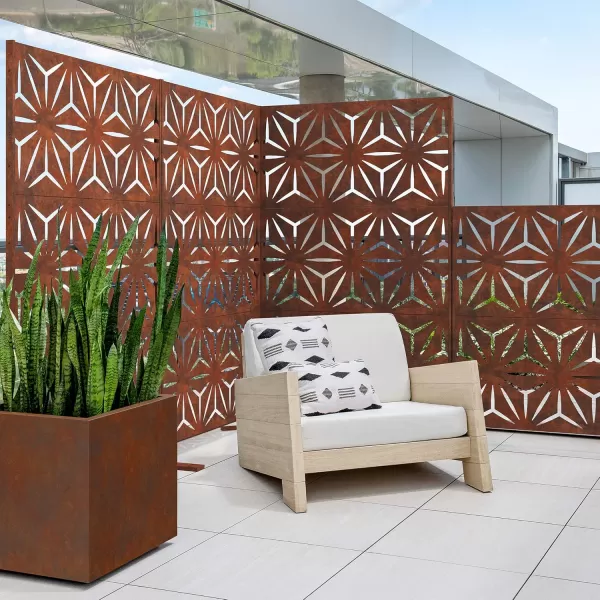 imageVeradek Corten Steel Outdoor Privacy Screen Series  Block Privacy Screen Set wStand 65 Privacy  Made from Durable Materials Easy SetUp  Modern Dcor for Patio Privacy Room Divider FencesStar