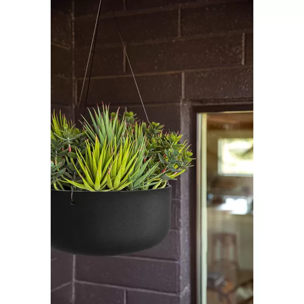 imageVeradek Mason Series Hanging Kona Bowl Planter  Round Planter for Outdoor BalconyPatio  Made from Plastic ampamp Concrete with Hanging Attachment  Modern Dcor for Flowers Succulents Small PlantsBlack