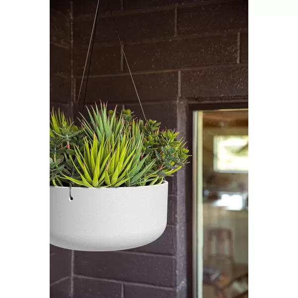 imageVeradek Mason Series Hanging Kona Bowl Planter  Round Planter for Outdoor BalconyPatio  Made from Plastic ampamp Concrete with Hanging Attachment  Modern Dcor for Flowers Succulents Small PlantsWhite