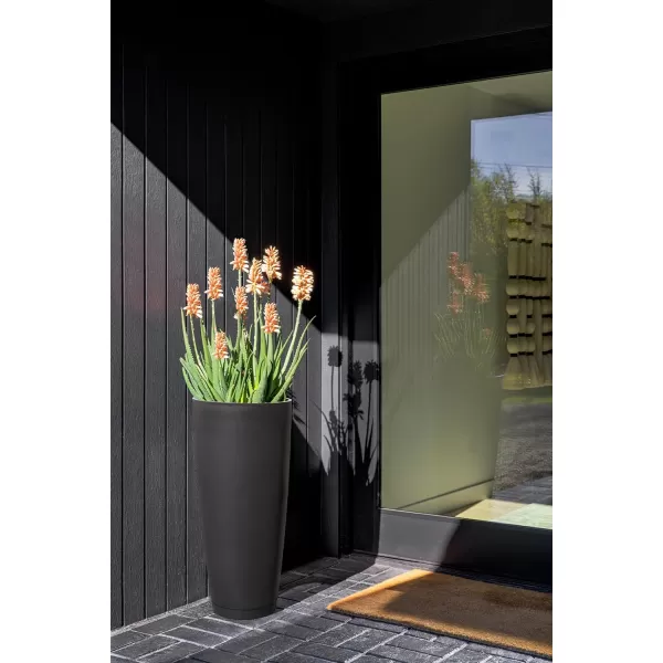 imageVeradek Mason Series Vega Planter  Round Tall Planter for Indoor or Outdoor PorchPatio  Made from Plastic ampamp Concrete with Drainage Holes  Modern Dcor for Flowers Interior PlantsBlack