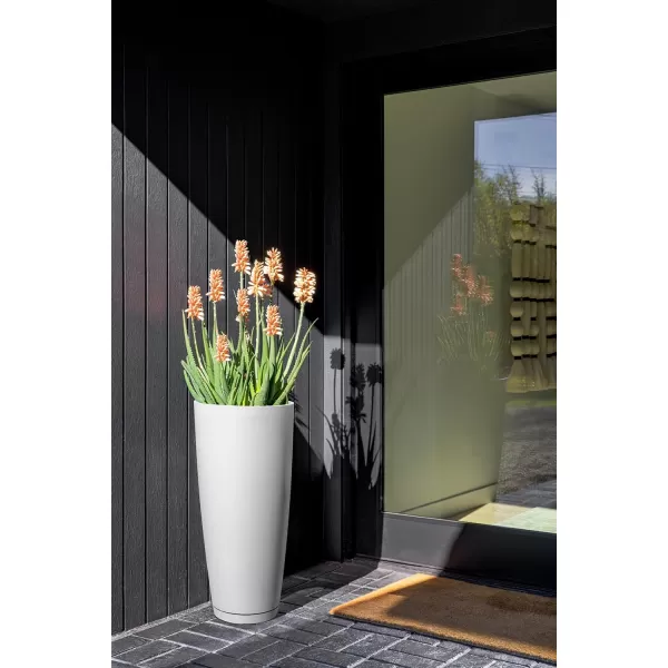 imageVeradek Mason Series Vega Planter  Round Tall Planter for Indoor or Outdoor PorchPatio  Made from Plastic ampamp Concrete with Drainage Holes  Modern Dcor for Flowers Interior PlantsWhite