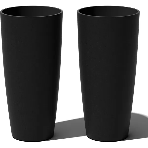 imageVeradek Mason Series Vega Planter  Round Tall Planter for Indoor or Outdoor PorchPatio  Made from Plastic ampamp Concrete with Drainage Holes  Modern Dcor for Flowers Interior PlantsBlack