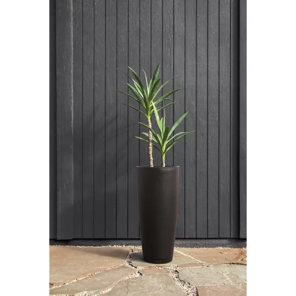 imageVeradek Mason Series Vega Planter  Round Tall Planter for Indoor or Outdoor PorchPatio  Made from Plastic ampamp Concrete with Drainage Holes  Modern Dcor for Flowers Interior PlantsBlack