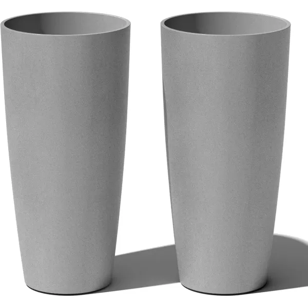 imageVeradek Mason Series Vega Planter  Round Tall Planter for Indoor or Outdoor PorchPatio  Made from Plastic ampamp Concrete with Drainage Holes  Modern Dcor for Flowers Interior PlantsGray