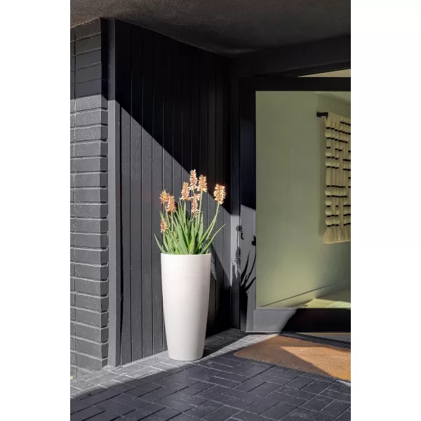 imageVeradek Mason Series Vega Planter  Round Tall Planter for Indoor or Outdoor PorchPatio  Made from Plastic ampamp Concrete with Drainage Holes  Modern Dcor for Flowers Interior PlantsWhite