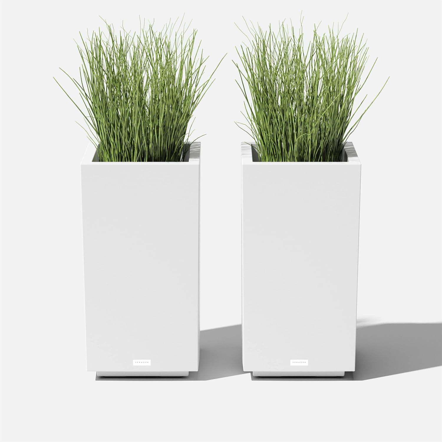 imageVeradek Block Series Pedestal Planter  Tall Planter for Indoor or Outdoor Front Porch  AllWeather Use with Removable Insert Bucket  Modern Dcor for Flowers Tall Trees Faux PlantsWhite