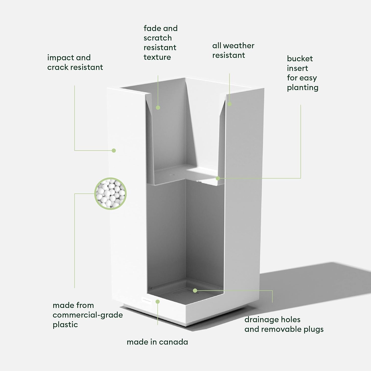 imageVeradek Block Series Pedestal Planter  Tall Planter for Indoor or Outdoor Front Porch  AllWeather Use with Removable Insert Bucket  Modern Dcor for Flowers Tall Trees Faux PlantsWhite