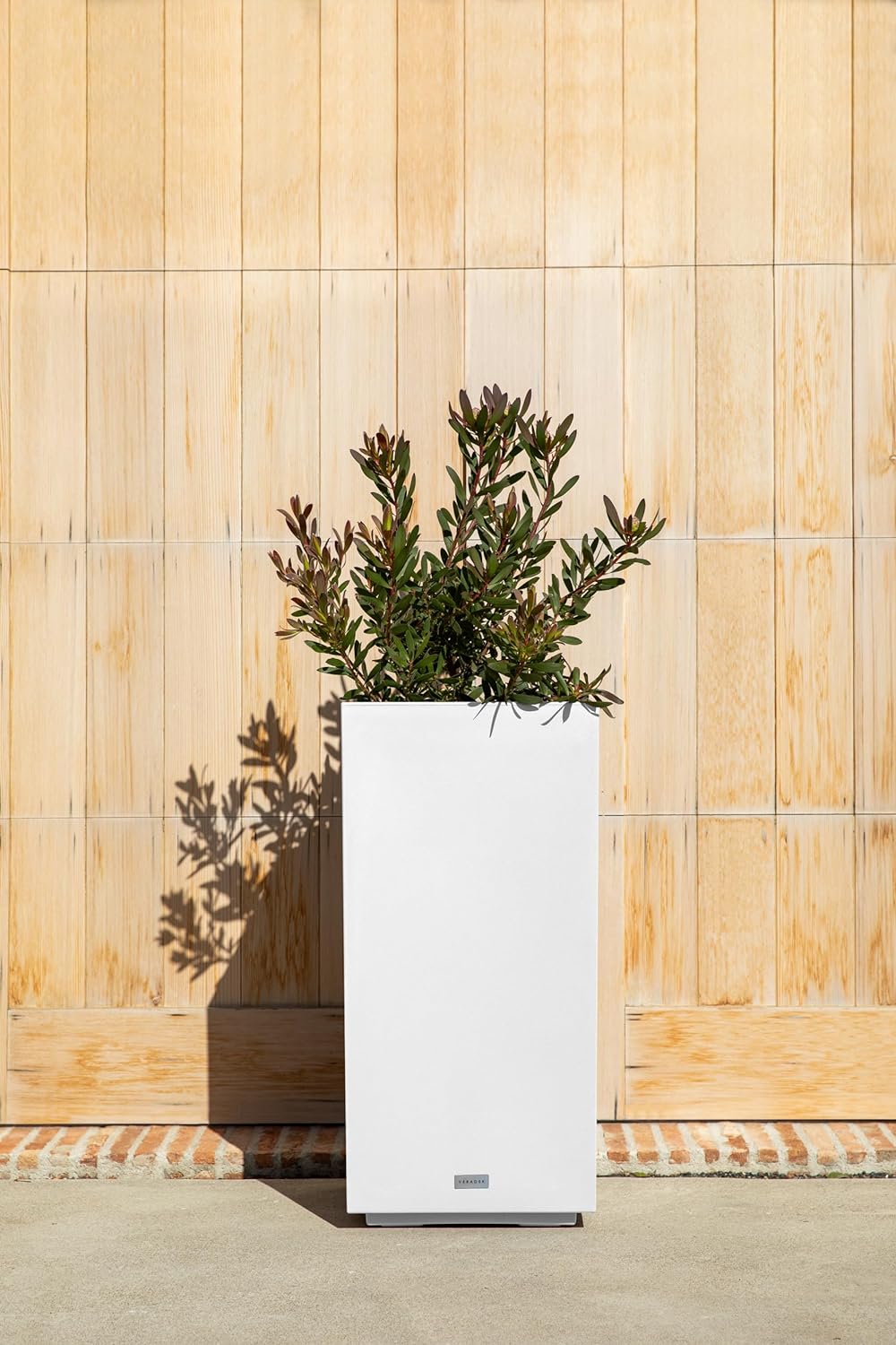 imageVeradek Block Series Pedestal Planter  Tall Planter for Indoor or Outdoor Front Porch  AllWeather Use with Removable Insert Bucket  Modern Dcor for Flowers Tall Trees Faux PlantsWhite