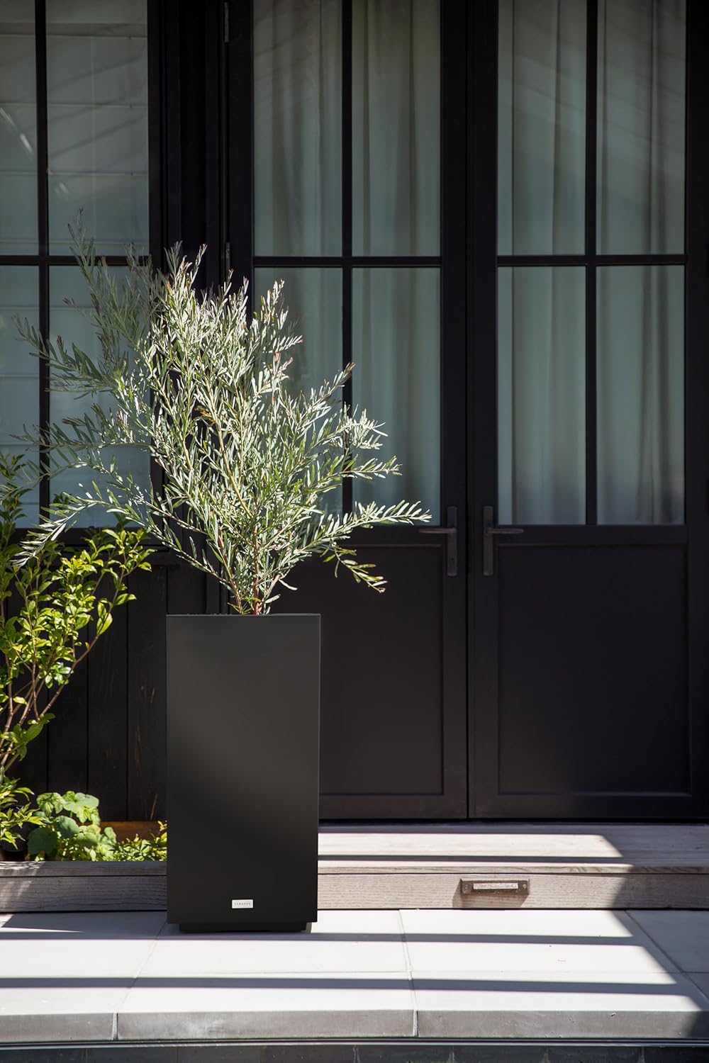 imageVeradek Block Series Pedestal Planter  Tall Planter for Indoor or Outdoor Front Porch  AllWeather Use with Removable Insert Bucket  Modern Dcor for Flowers Tall Trees Faux PlantsBlack