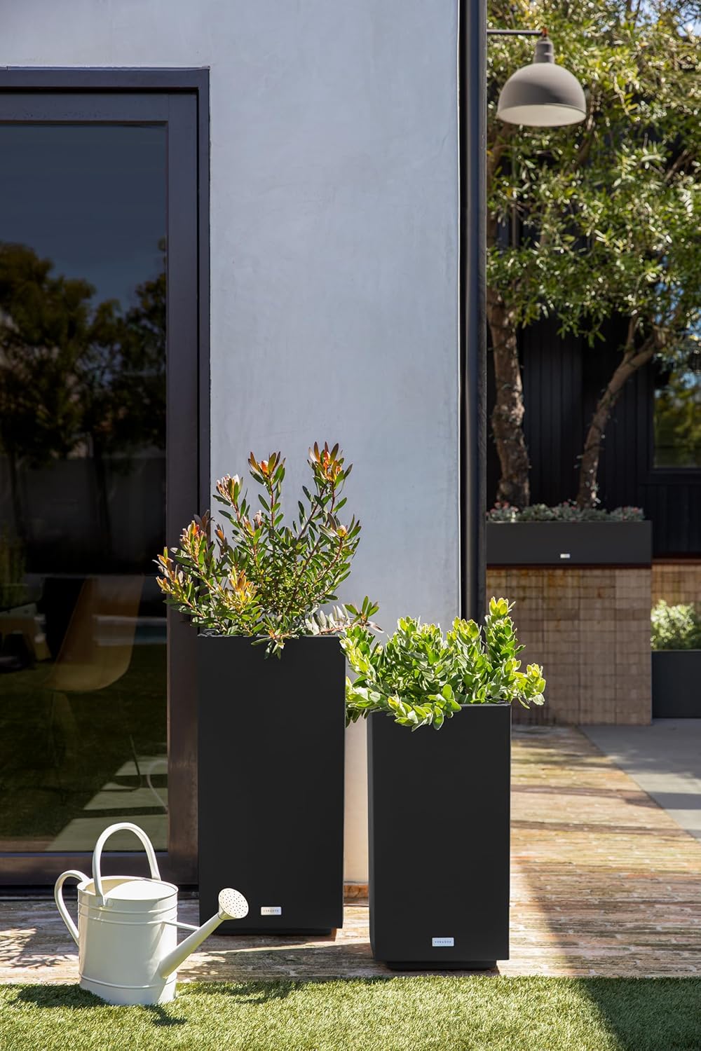 imageVeradek Block Series Pedestal Planter  Tall Planter for Indoor or Outdoor Front Porch  AllWeather Use with Removable Insert Bucket  Modern Dcor for Flowers Tall Trees Faux PlantsBlack