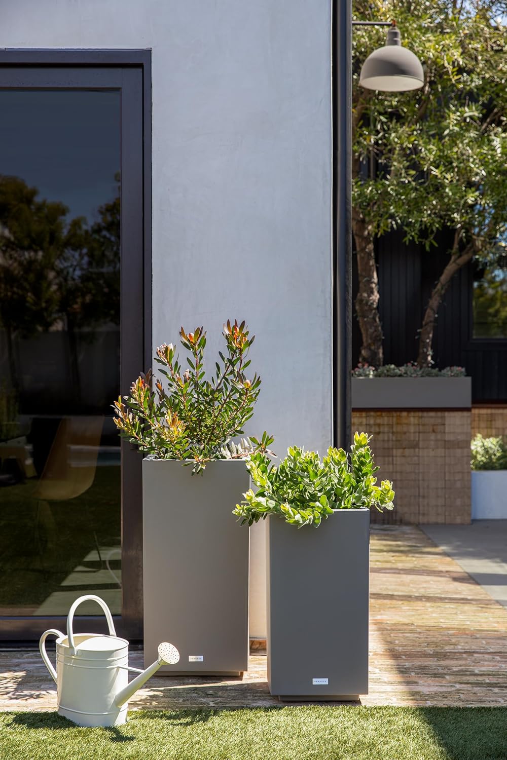 imageVeradek Block Series Pedestal Planter  Tall Planter for Indoor or Outdoor Front Porch  AllWeather Use with Removable Insert Bucket  Modern Dcor for Flowers Tall Trees Faux PlantsGray