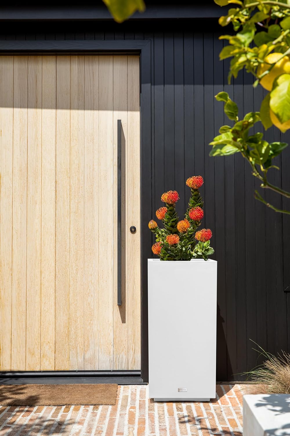 imageVeradek Block Series Pedestal Planter  Tall Planter for Indoor or Outdoor Front Porch  AllWeather Use with Removable Insert Bucket  Modern Dcor for Flowers Tall Trees Faux PlantsWhite