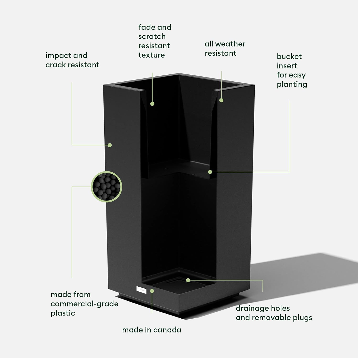 imageVeradek Block Series Pedestal Planter  Tall Planter for Indoor or Outdoor Front Porch  AllWeather Use with Removable Insert Bucket  Modern Dcor for Flowers Tall Trees Faux PlantsBlack