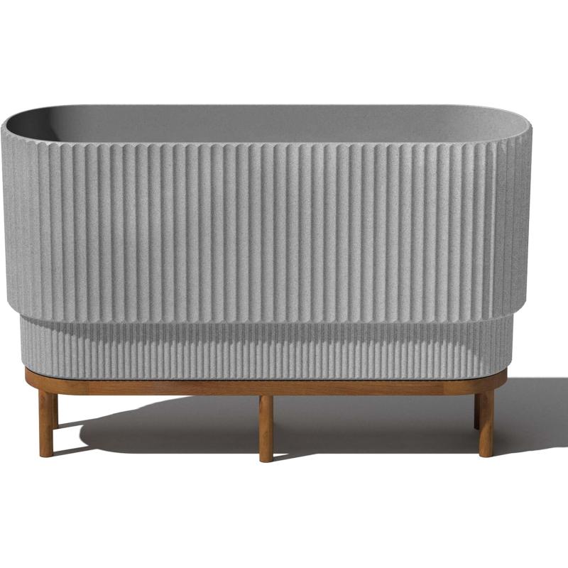 imageVeradek Demi Series Raised Long Planter for IndoorOutdoor Use  Made from Plastic ampamp Concrete wWooden Stand  Modern Patio Dcor for FlowersShrubsGreyBrown
