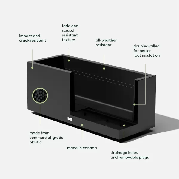 imageVeradek Block Series Long Box Planter  Large Rectangular Planter for Indoor or Outdoor PatioPorch  Durable AllWeather Use with Drainage Holes  Modern Dcor for Tall Plants Flowers or ShrubsBlack
