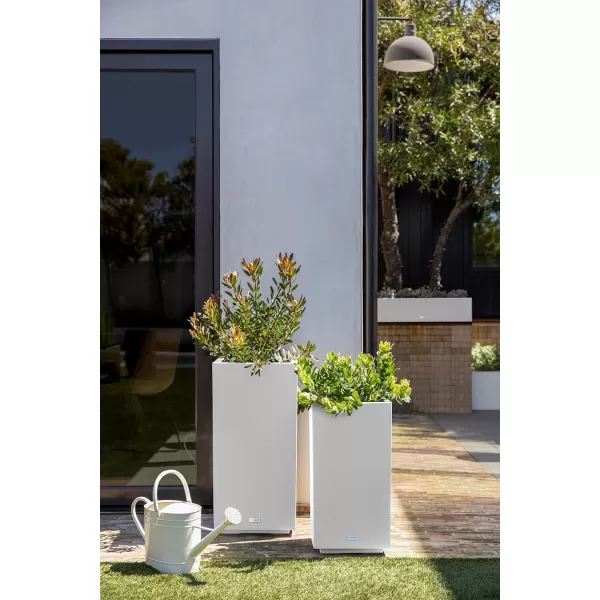 imageVeradek Block Series Pedestal Planter  Tall Planter for Indoor or Outdoor Front Porch  AllWeather Use with Removable Insert Bucket  Modern Dcor for Flowers Tall Trees Faux PlantsWhite