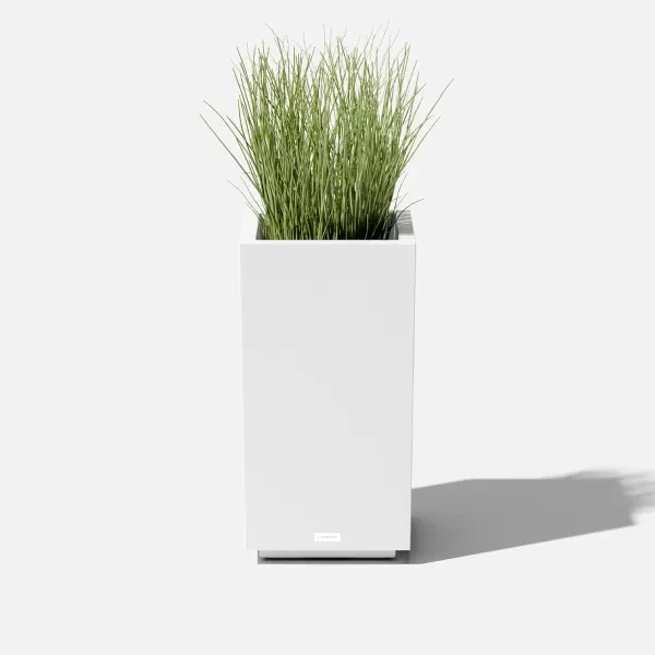 imageVeradek Block Series Pedestal Planter  Tall Planter for Indoor or Outdoor Front Porch  AllWeather Use with Removable Insert Bucket  Modern Dcor for Flowers Tall Trees Faux PlantsWhite