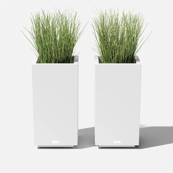 imageVeradek Block Series Pedestal Planter  Tall Planter for Indoor or Outdoor Front Porch  AllWeather Use with Removable Insert Bucket  Modern Dcor for Flowers Tall Trees Faux PlantsWhite