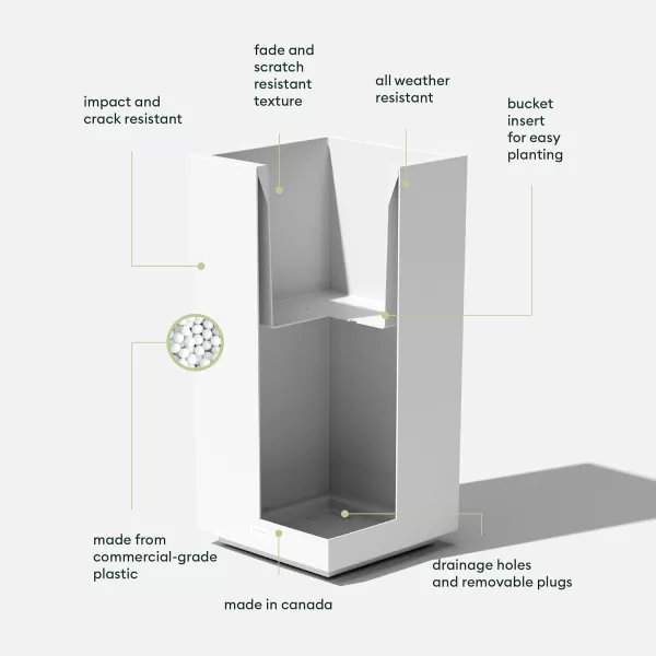 imageVeradek Block Series Pedestal Planter  Tall Planter for Indoor or Outdoor Front Porch  AllWeather Use with Removable Insert Bucket  Modern Dcor for Flowers Tall Trees Faux PlantsWhite