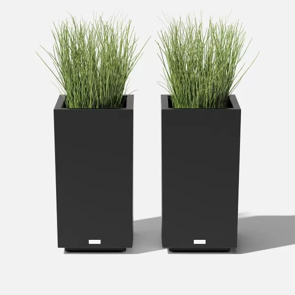 imageVeradek Block Series Pedestal Planter  Tall Planter for Indoor or Outdoor Front Porch  AllWeather Use with Removable Insert Bucket  Modern Dcor for Flowers Tall Trees Faux PlantsBlack