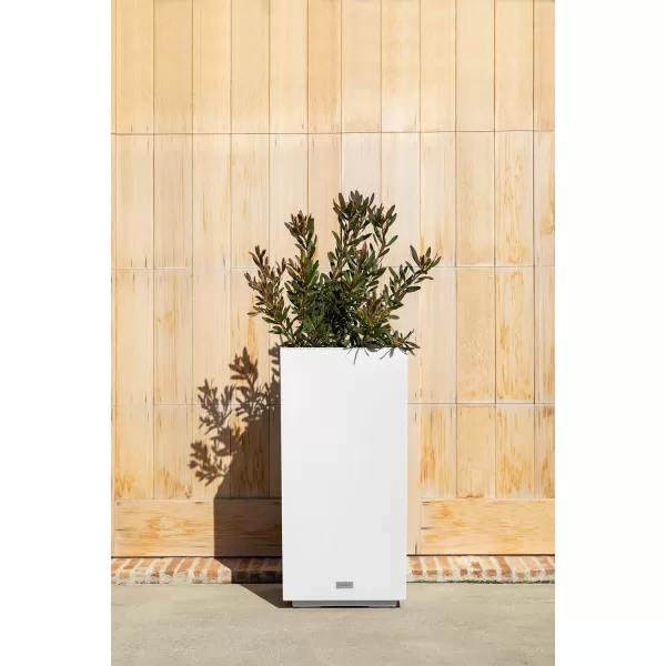 imageVeradek Block Series Pedestal Planter  Tall Planter for Indoor or Outdoor Front Porch  AllWeather Use with Removable Insert Bucket  Modern Dcor for Flowers Tall Trees Faux PlantsWhite