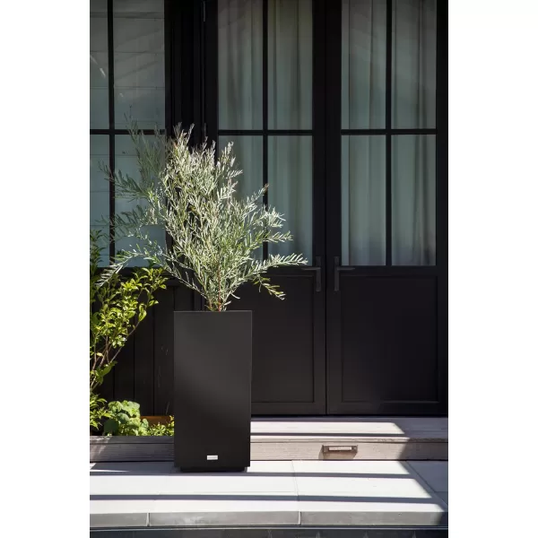 imageVeradek Block Series Pedestal Planter  Tall Planter for Indoor or Outdoor Front Porch  AllWeather Use with Removable Insert Bucket  Modern Dcor for Flowers Tall Trees Faux PlantsBlack