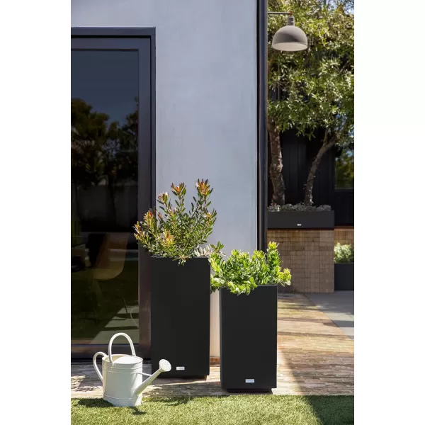 imageVeradek Block Series Pedestal Planter  Tall Planter for Indoor or Outdoor Front Porch  AllWeather Use with Removable Insert Bucket  Modern Dcor for Flowers Tall Trees Faux PlantsBlack