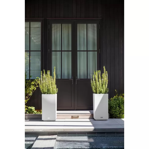 imageVeradek Block Series Pedestal Planter  Tall Planter for Indoor or Outdoor Front Porch  AllWeather Use with Removable Insert Bucket  Modern Dcor for Flowers Tall Trees Faux PlantsWhite