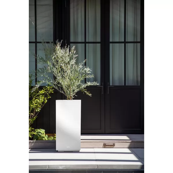 imageVeradek Block Series Pedestal Planter  Tall Planter for Indoor or Outdoor Front Porch  AllWeather Use with Removable Insert Bucket  Modern Dcor for Flowers Tall Trees Faux PlantsWhite