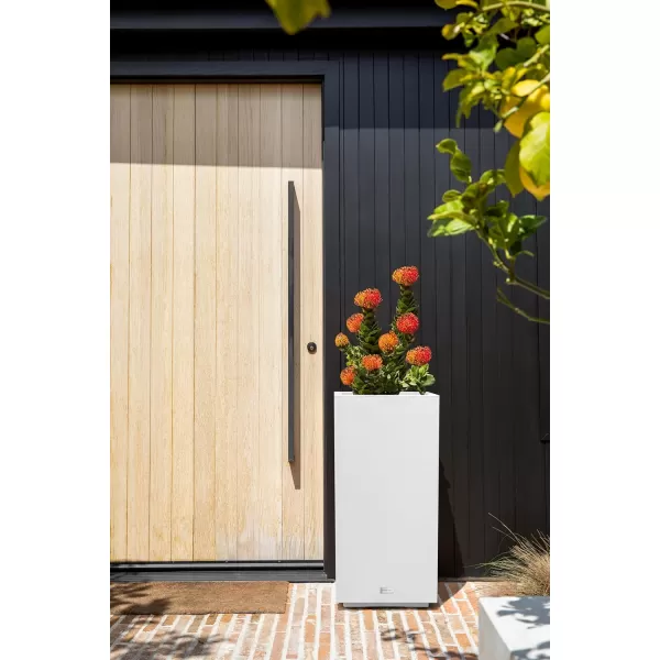 imageVeradek Block Series Pedestal Planter  Tall Planter for Indoor or Outdoor Front Porch  AllWeather Use with Removable Insert Bucket  Modern Dcor for Flowers Tall Trees Faux PlantsWhite