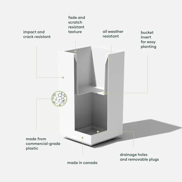 imageVeradek Block Series Pedestal Planter  Tall Planter for Indoor or Outdoor Front Porch  AllWeather Use with Removable Insert Bucket  Modern Dcor for Flowers Tall Trees Faux PlantsWhite