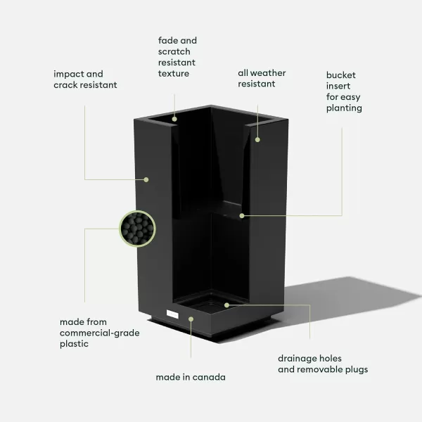 imageVeradek Block Series Pedestal Planter  Tall Planter for Indoor or Outdoor Front Porch  AllWeather Use with Removable Insert Bucket  Modern Dcor for Flowers Tall Trees Faux PlantsBlack