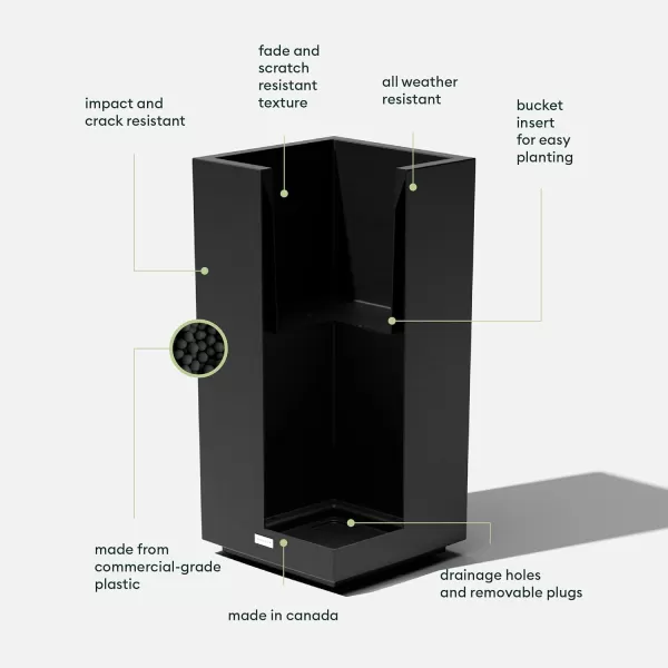 imageVeradek Block Series Pedestal Planter  Tall Planter for Indoor or Outdoor Front Porch  AllWeather Use with Removable Insert Bucket  Modern Dcor for Flowers Tall Trees Faux PlantsBlack