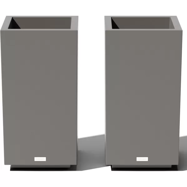 imageVeradek Block Series Pedestal Planter  Tall Planter for Indoor or Outdoor Front Porch  AllWeather Use with Removable Insert Bucket  Modern Dcor for Flowers Tall Trees Faux PlantsGray