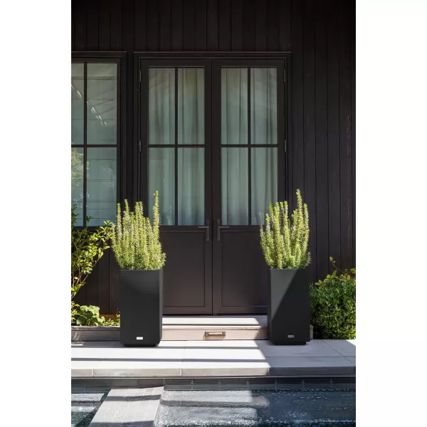 imageVeradek Block Series Pedestal Planter  Tall Planter for Indoor or Outdoor Front Porch  AllWeather Use with Removable Insert Bucket  Modern Dcor for Flowers Tall Trees Faux PlantsBlack