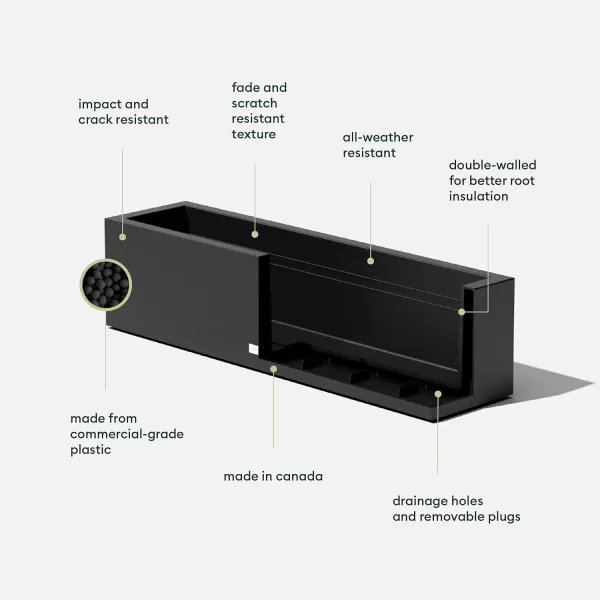 imageVeradek Block Series Window Box Planter  Rectangular Flower Pot for Indoor or Outdoor Window SillBalcony  AllWeather Use with Drainage Holes  Modern Dcor for Succulents Herbs Small PlantsBlack