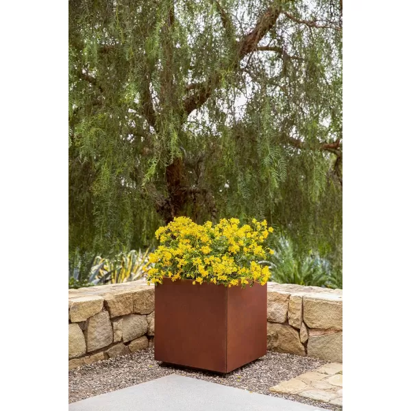 imageVeradek Corten Steel Series Cube Planter  Square Metal Planter for Outdoor PatioGarden  Naturally Rusting Steel for AllWeather Use  Modern Rustic Dcor for Trees Flowers Tall TreesRust