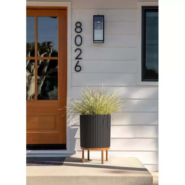 imageVeradek Demi Series Round Planter w Stand for PorchPatio  Durable PlasticConcrete ampamp Wooden Stand  Modern Dcor for Tall Plants FlowersBlackBrown