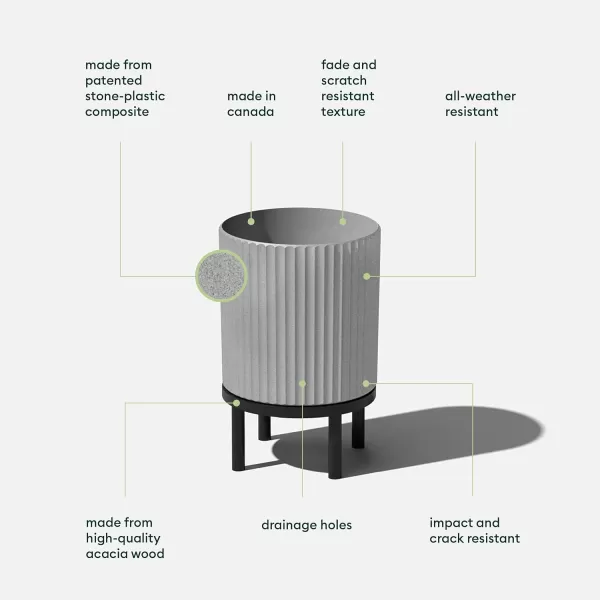 imageVeradek Demi Series Round Planter w Stand for PorchPatio  Durable PlasticConcrete ampamp Wooden Stand  Modern Dcor for Tall Plants FlowersGrayBlack
