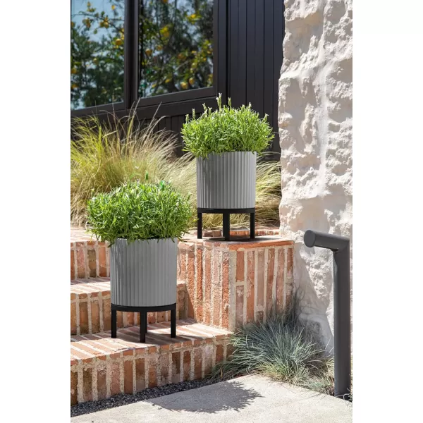 imageVeradek Demi Series Round Planter w Stand for PorchPatio  Durable PlasticConcrete ampamp Wooden Stand  Modern Dcor for Tall Plants FlowersGrayBlack