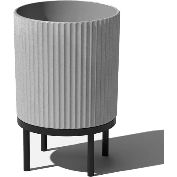 imageVeradek Demi Series Round Planter w Stand for PorchPatio  Durable PlasticConcrete ampamp Wooden Stand  Modern Dcor for Tall Plants FlowersGrayBlack